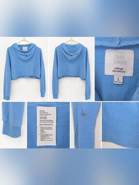 Refuge Athletics Blue Crop Hoodie Size Large Long Sleeve Pullover